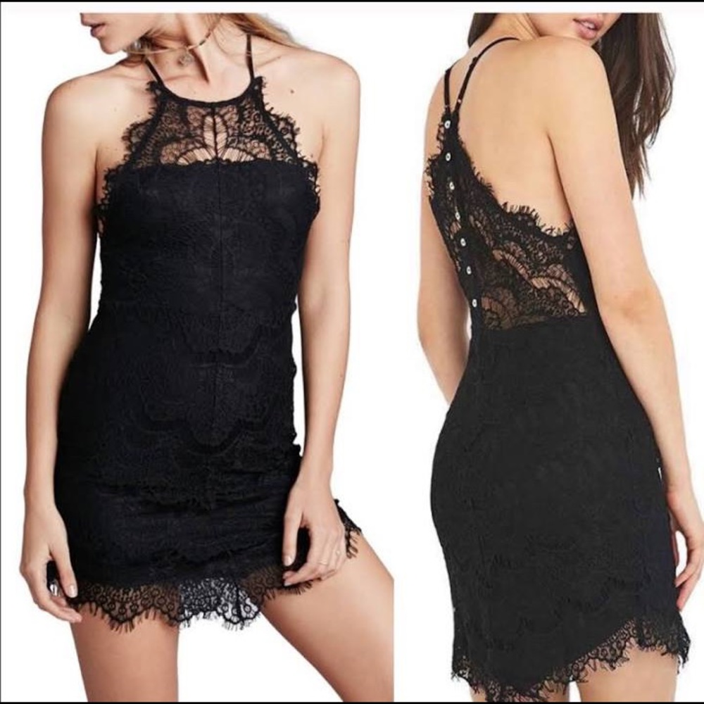 Free People she’s got it lace black mini dress